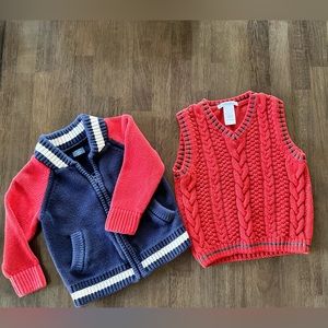 Janie and Jack cable knit vest and Baby Gap Varsity zipper sweater 18-24 months